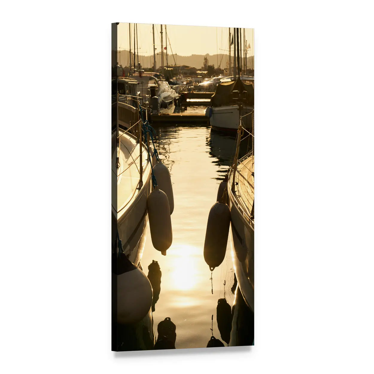 Sailboat in Marina at Sunset Vertical Canvas Wall Art, 1 panel 1 Vertical layout gallery wrapped canvas set, angled product view