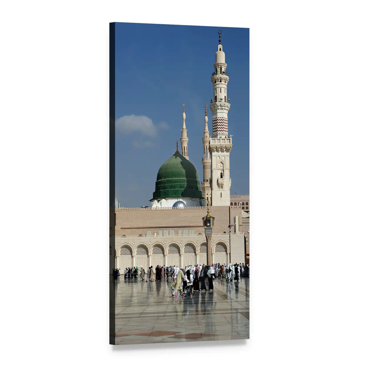 Al-masjid An-nabawi Green Dome Vertical Canvas Wall Art, 1 panel 1 Vertical layout gallery wrapped canvas set, angled product view