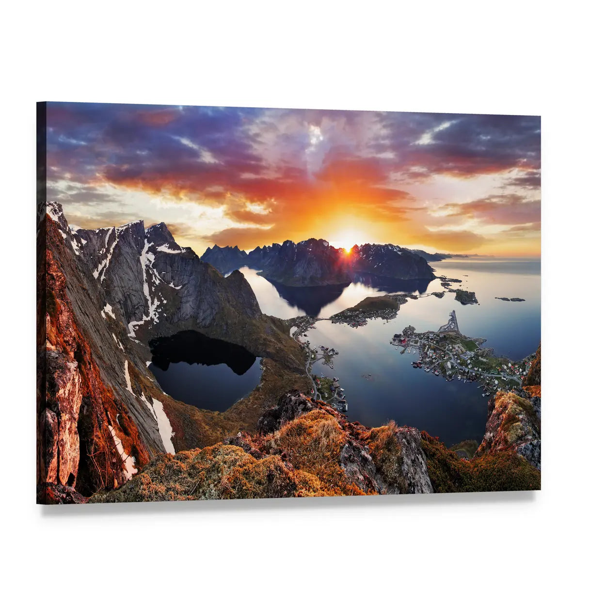 Norway Mountain Coast at Sunset Canvas Wall Art, single panel gallery wrapped canvas, angled product view