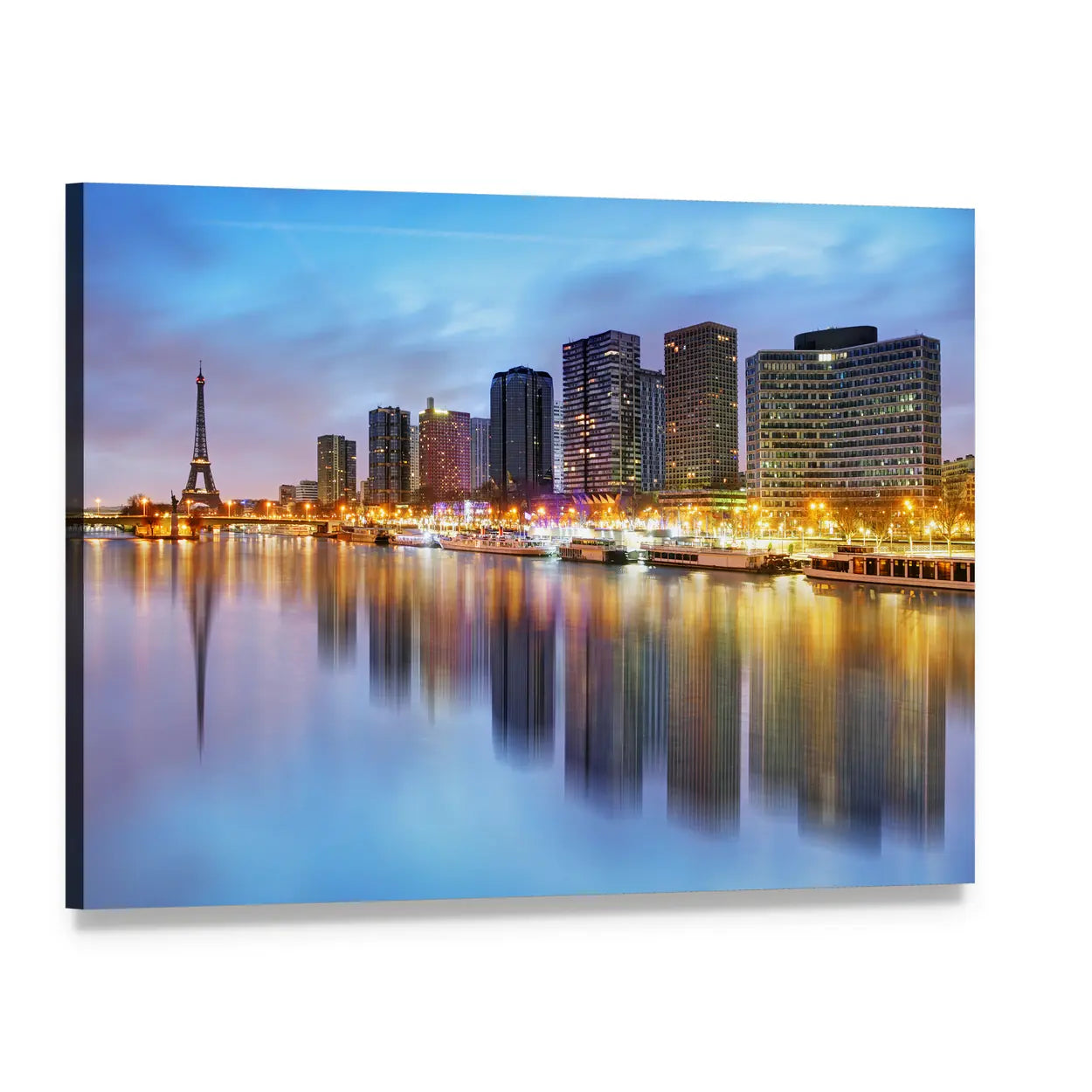 Paris Skyline with Eiffel Tower Canvas Wall Art, single panel gallery wrapped canvas, angled product view