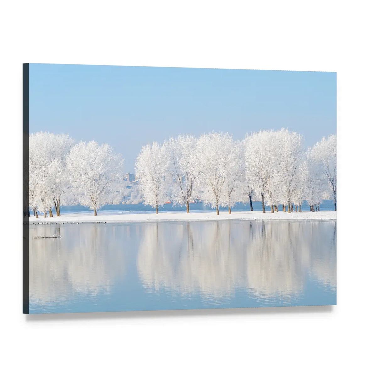 Winter Landscape Reflection In Lake Canvas Wall Art, single panel gallery wrapped canvas, angled product view