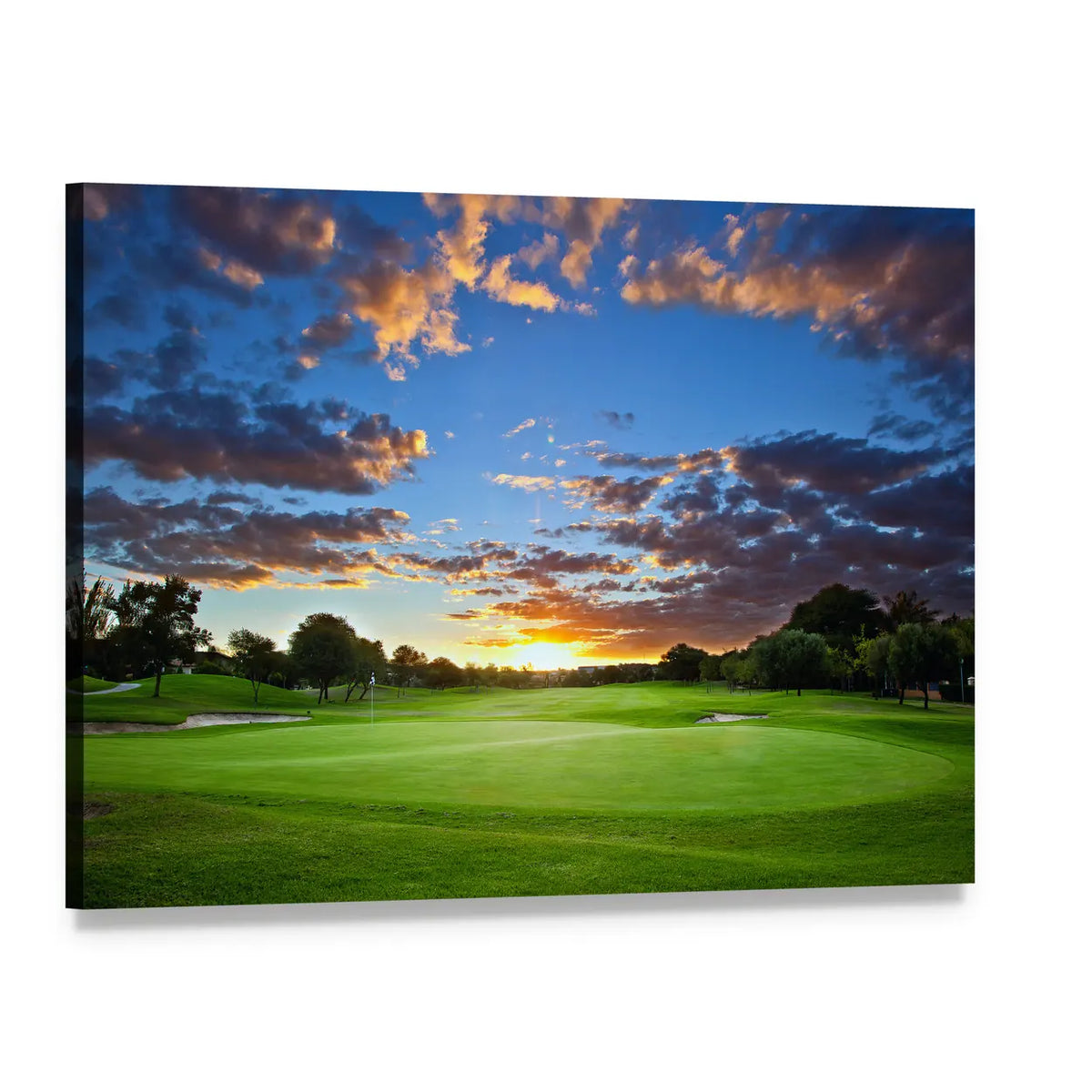 Golf Course at Sunset Canvas Wall Art, single panel gallery wrapped canvas, angled product view