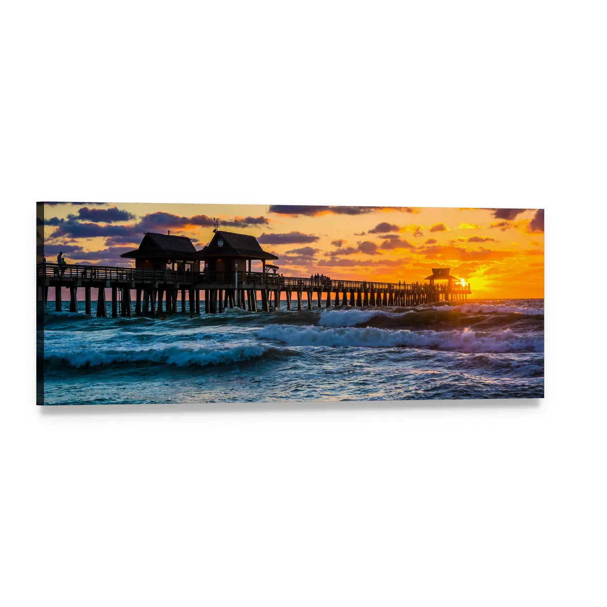 Gulf of Mexico Sunset in Naples Panoramic Canvas Wall Art, single panel gallery wrapped canvas, angled product view