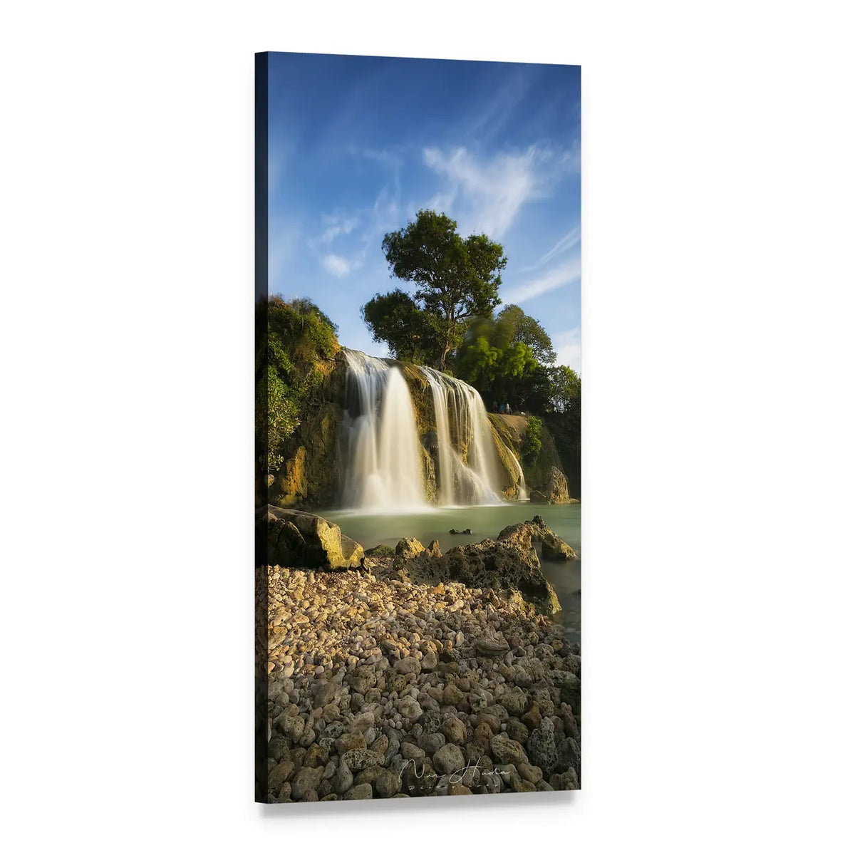 Waterfall in Indonesia Vertical Canvas Wall Art, 1 panel 1 Vertical layout gallery wrapped canvas set, angled product view