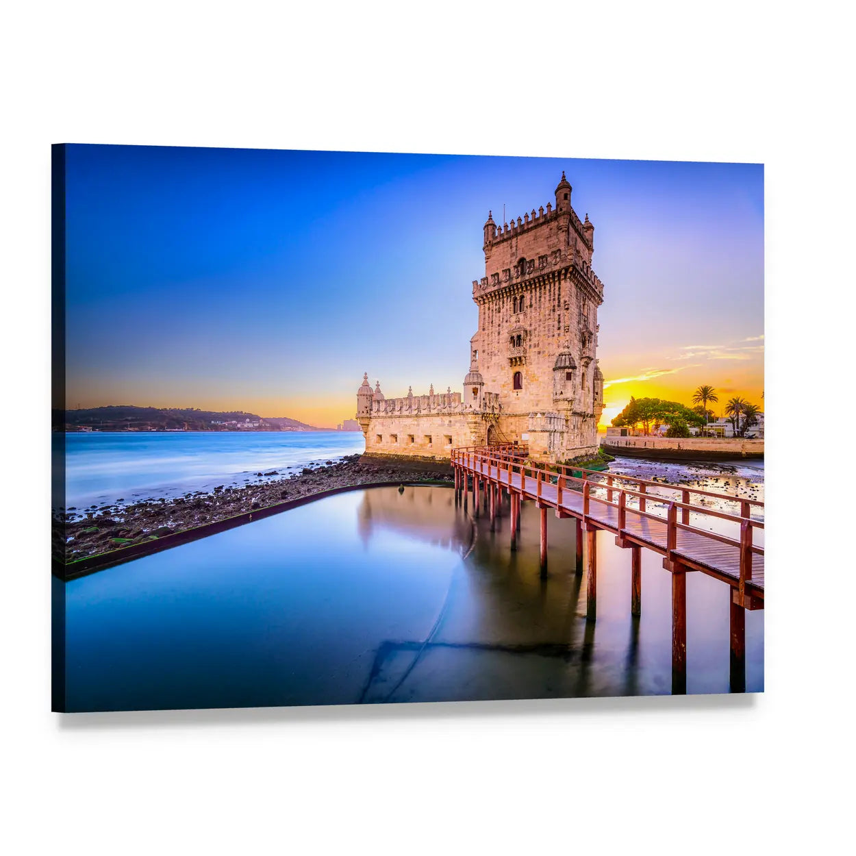 Belem Tower on Tagus River Canvas Wall Art, single panel gallery wrapped canvas, angled product view