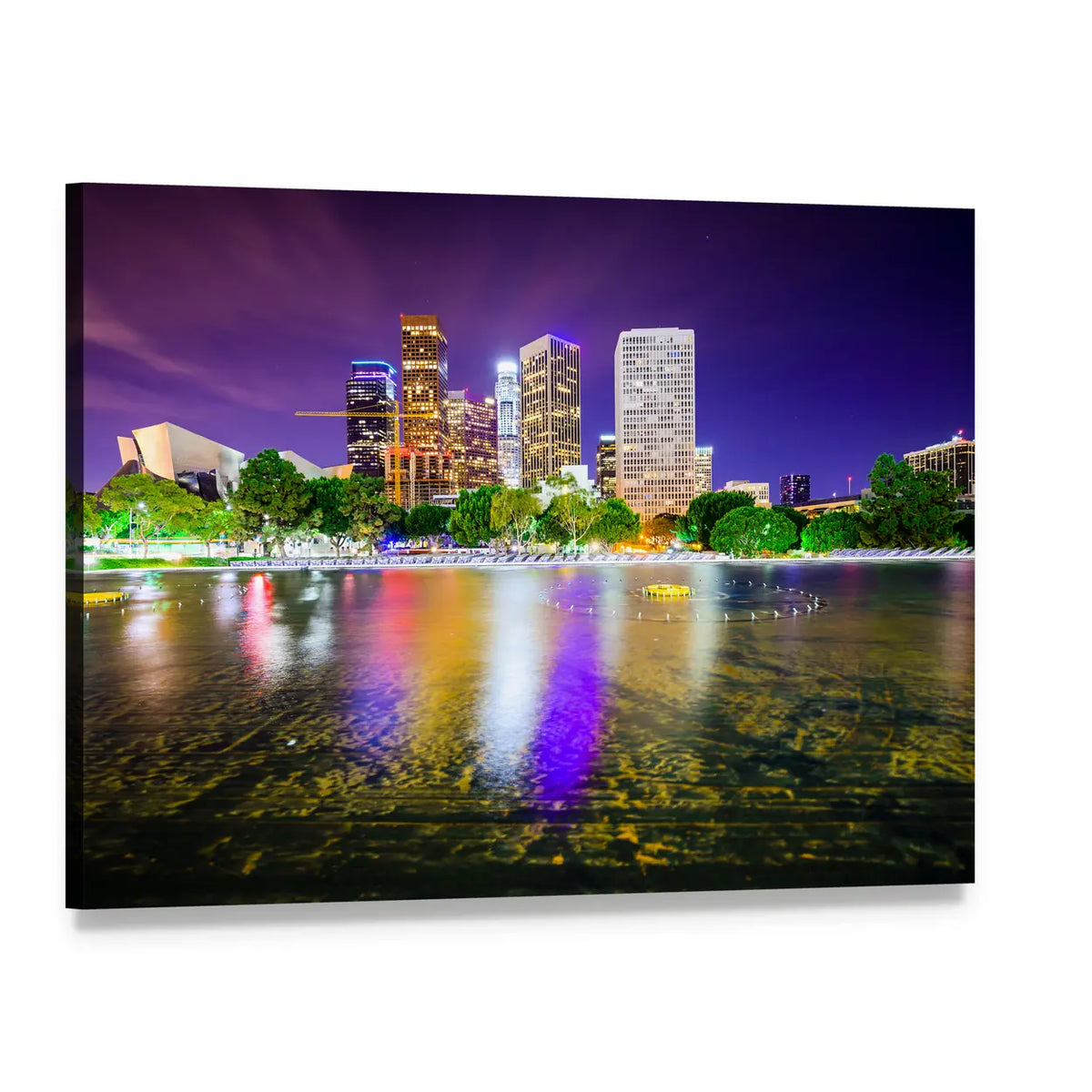 California Downtown Skyline at Night Canvas Wall Art, single panel gallery wrapped canvas, angled product view
