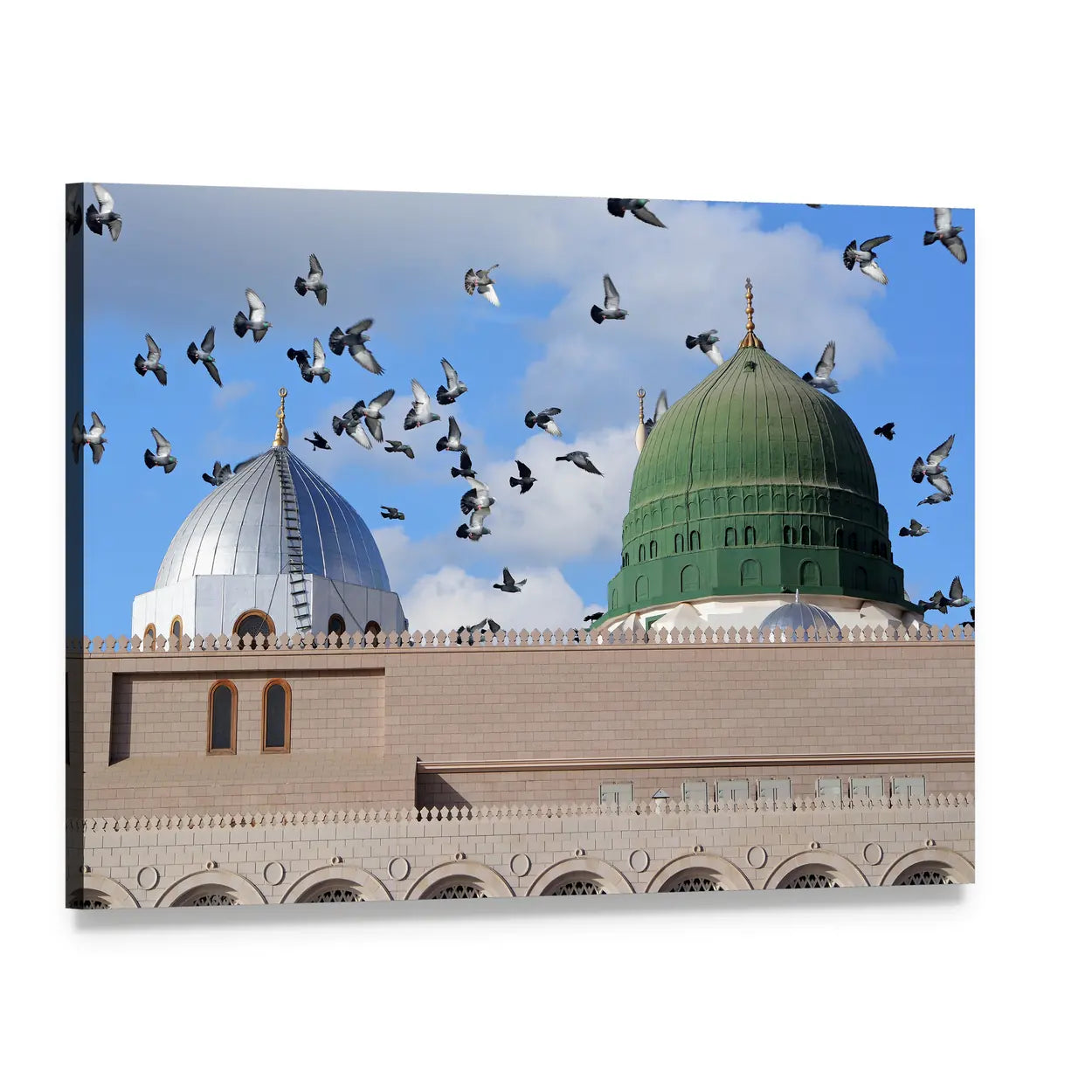 Al-masjid An-nabawi Domes Canvas Wall Art, single panel gallery wrapped canvas, angled product view