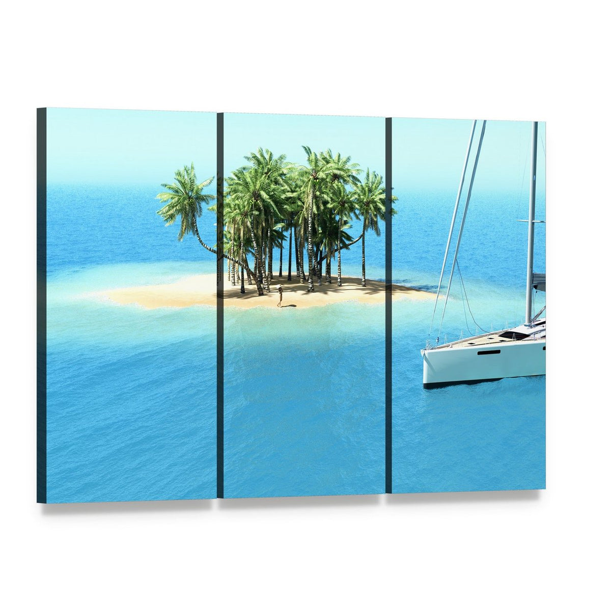 Snorkeling in Turquoise Tropical Waters Canvas Wall Art, 3 panel 3 Horizontal layout gallery wrapped canvas set, angled product view