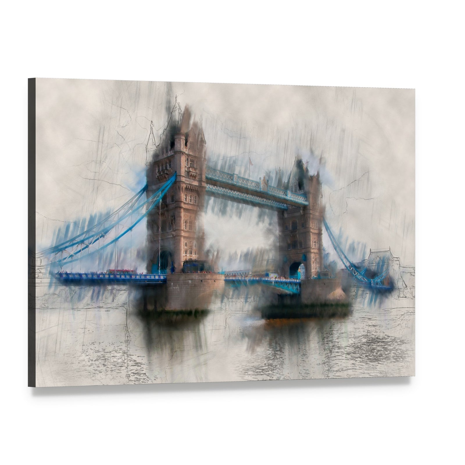 Artistic London Tower Bridge Canvas Wall Art, single panel gallery wrapped canvas, angled product view