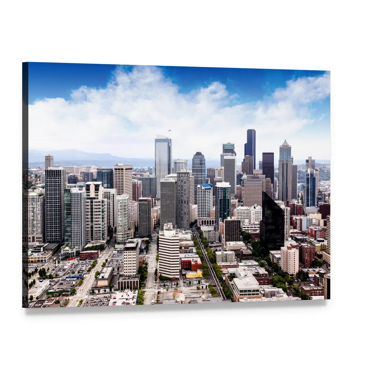 Seattle Cityscape Canvas Wall Art, single panel gallery wrapped canvas, angled product view