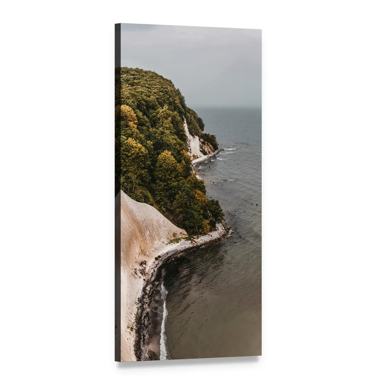 White Chalk Cliffs with Forest Coastline Vertical Canvas Wall Art, 1 panel 1 Vertical layout gallery wrapped canvas set, angled product view
