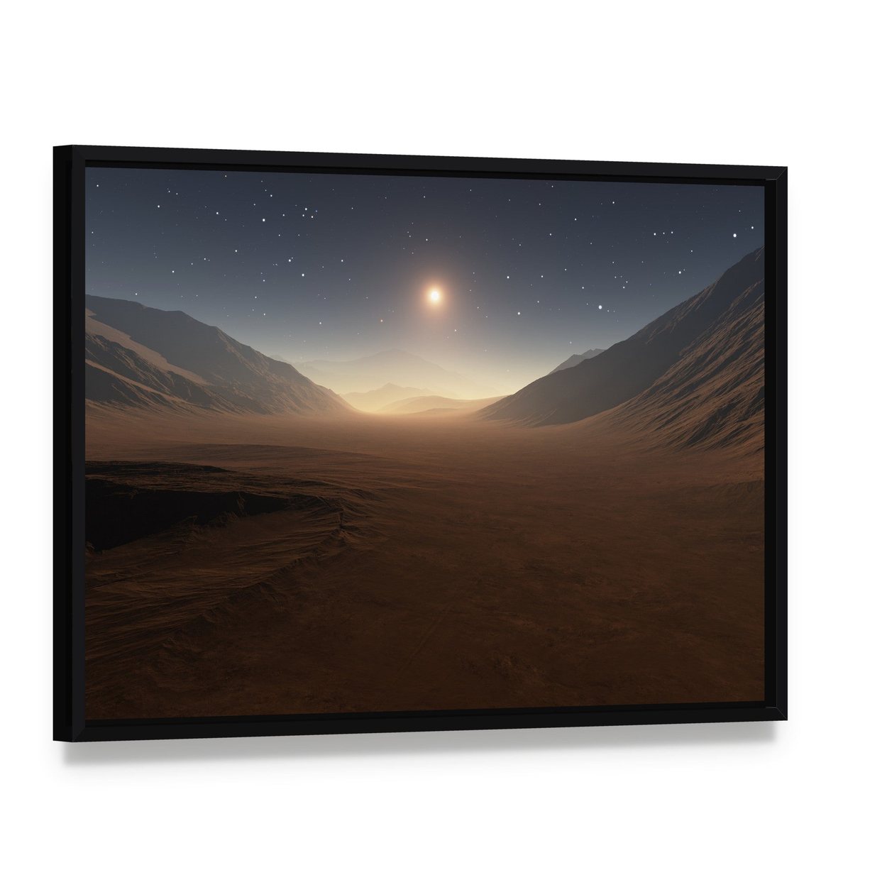 Sunset on Mars Canvas Wall Art, framed canvas in a black floater frame, angled product view