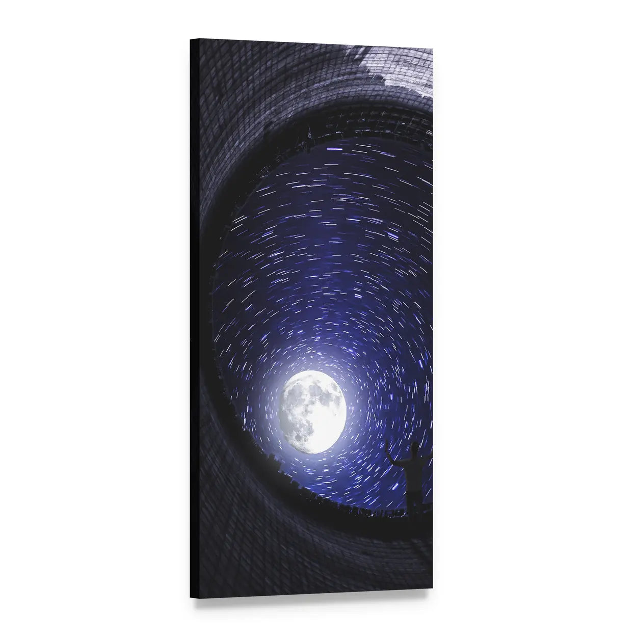 Moon and Star Trails Through Tunnel Vertical Canvas Wall Art, 1 panel 1 Vertical layout gallery wrapped canvas set, angled product view