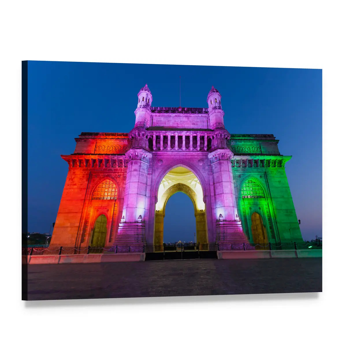 Gateway of India Night Illumination Canvas Wall Art, single panel gallery wrapped canvas, angled product view