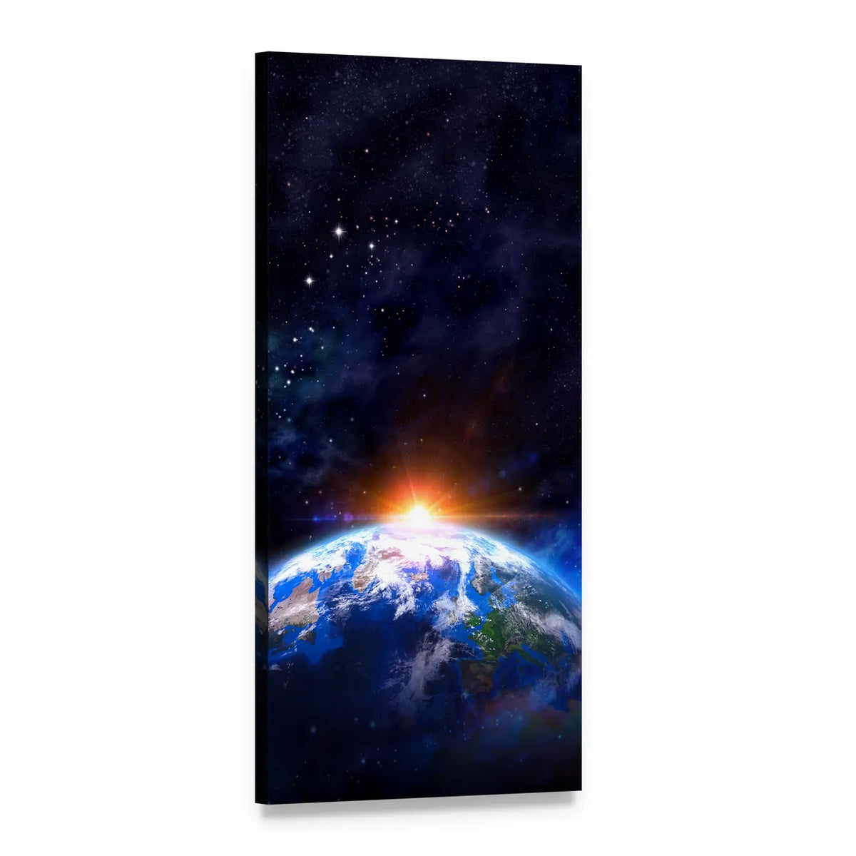 Earth at Sunrise from Space Vertical Canvas Wall Art, 1 panel 1 Vertical layout gallery wrapped canvas set, angled product view
