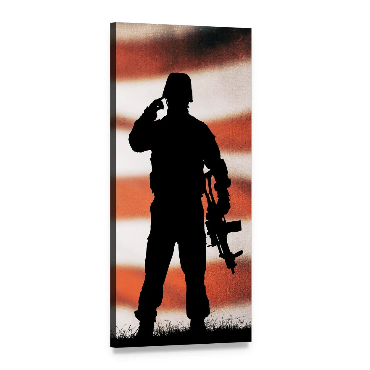 American Soldier Silhouette Vertical Canvas Wall Art, 1 panel 1 Vertical layout gallery wrapped canvas set, angled product view