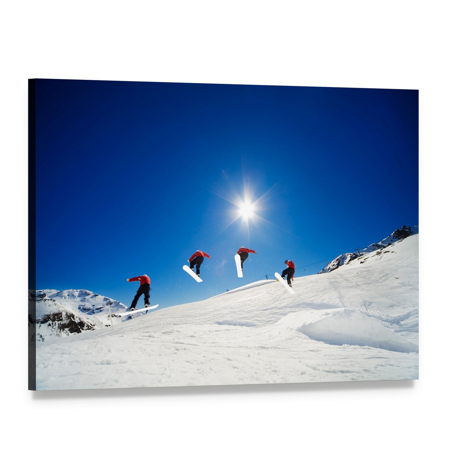 Snowboarder Sequence Jump Canvas Wall Art, single panel gallery wrapped canvas, angled product view