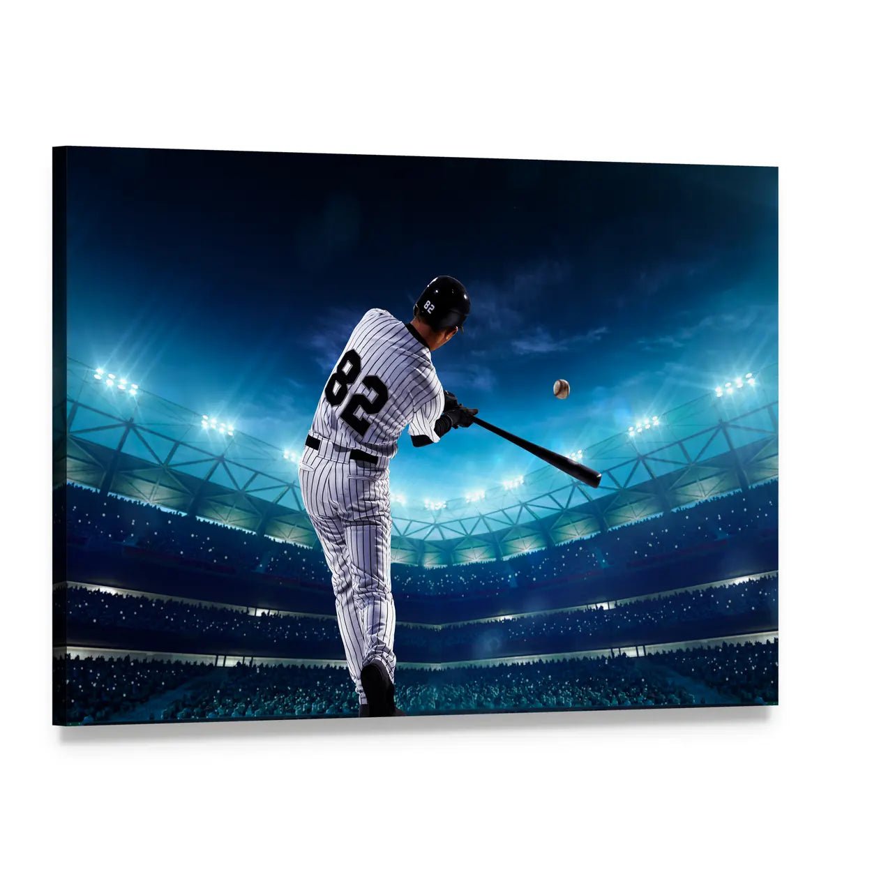 Night Baseball Action with Number 82 Canvas Wall Art, single panel gallery wrapped canvas, angled product view