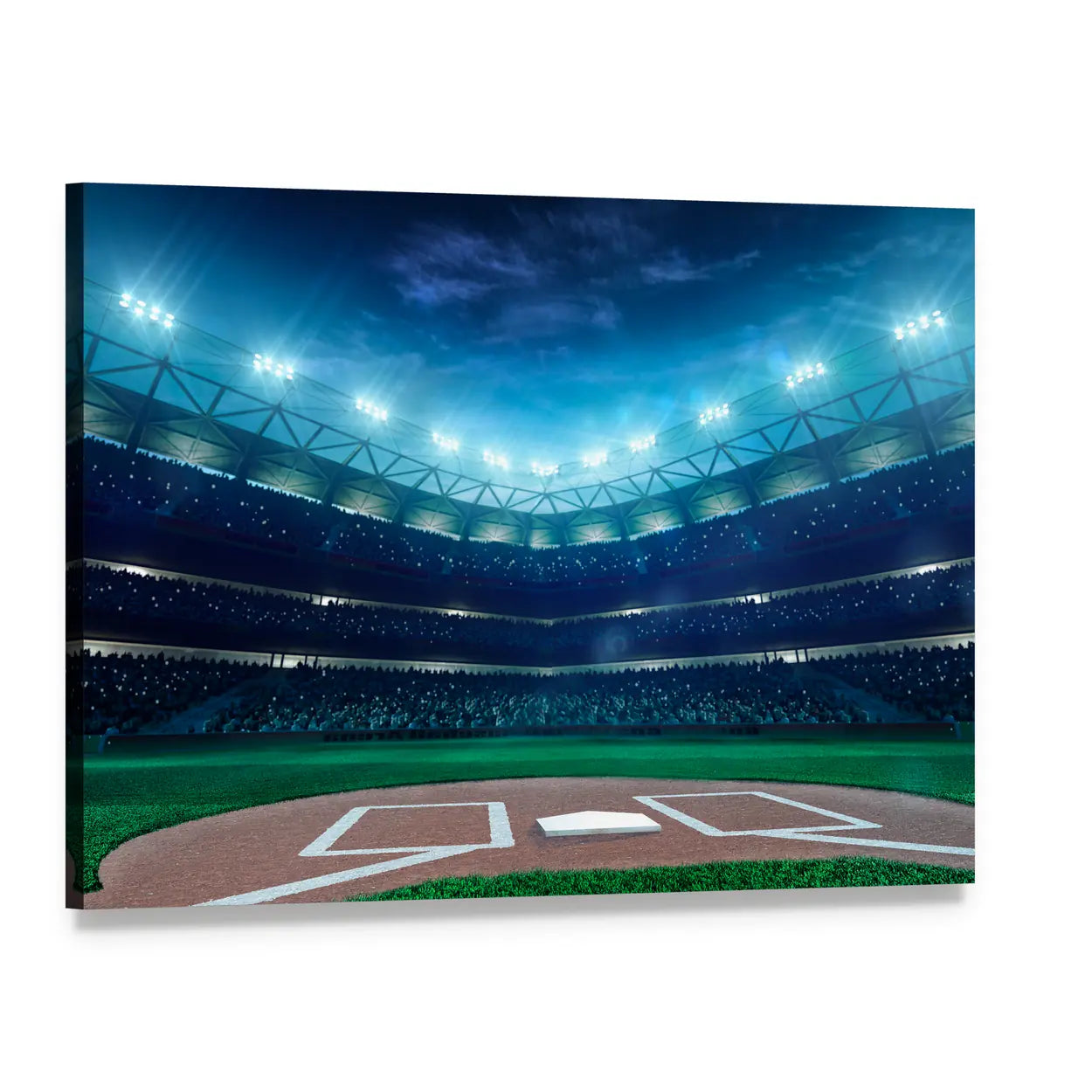 Night Baseball Stadium from Home Plate Canvas Wall Art, single panel gallery wrapped canvas, angled product view