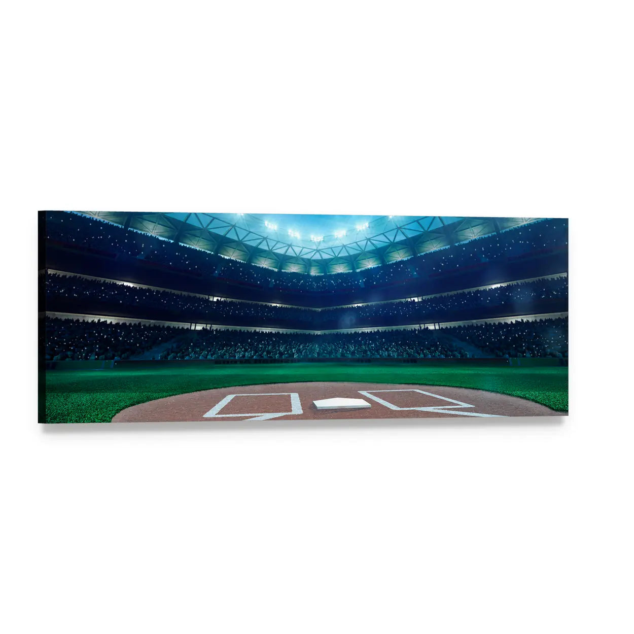 Night Game at Grand Baseball Stadium Panoramic Canvas Wall Art, single panel gallery wrapped canvas, angled product view