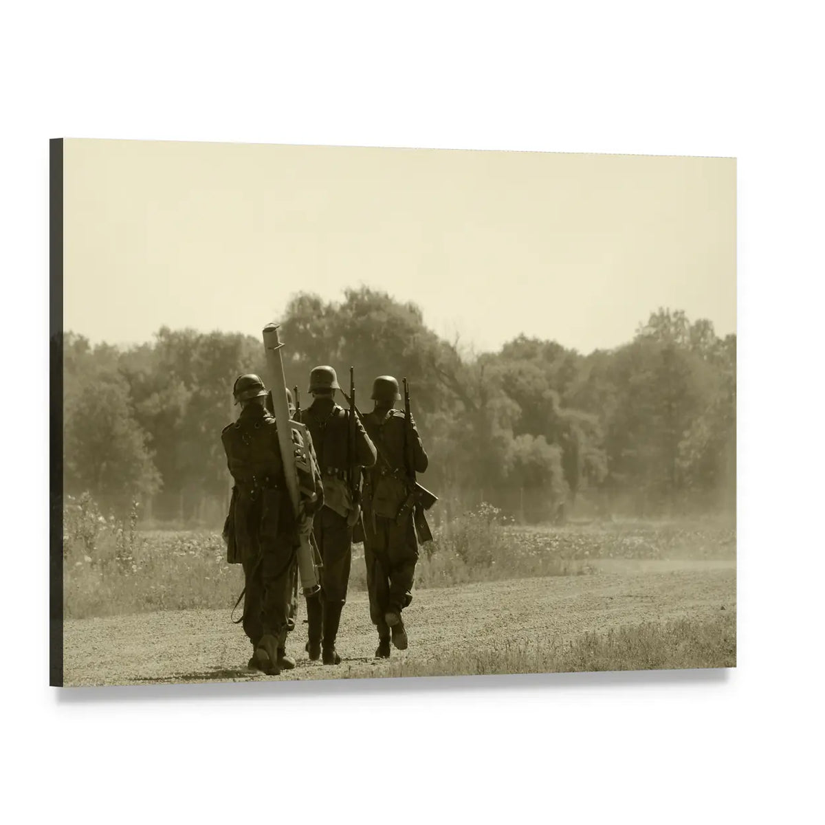 World War Ii Soldiers in Rural Field Canvas Wall Art, single panel gallery wrapped canvas, angled product view