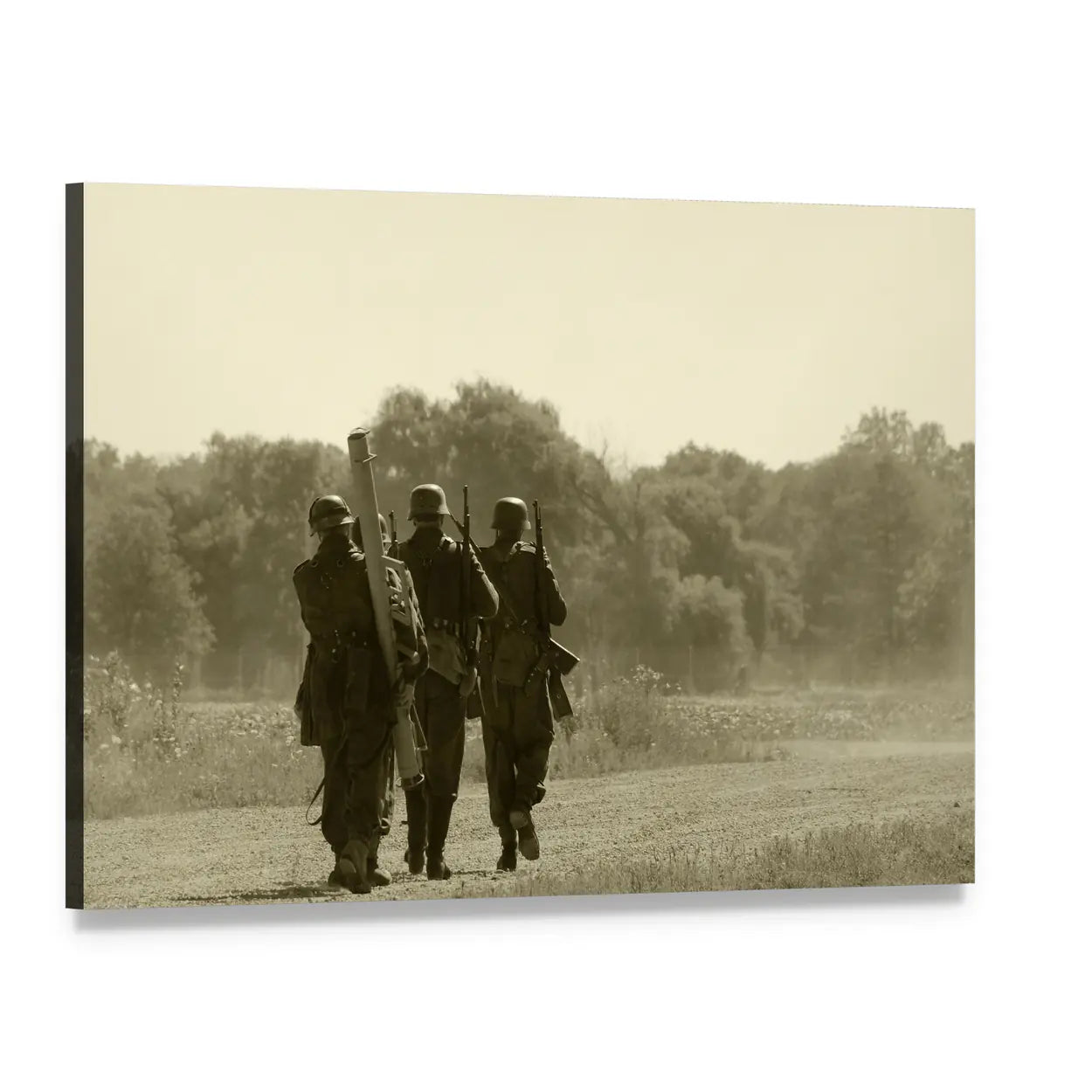 World War Ii Soldiers with Mortar Canvas Wall Art, single panel gallery wrapped canvas, angled product view