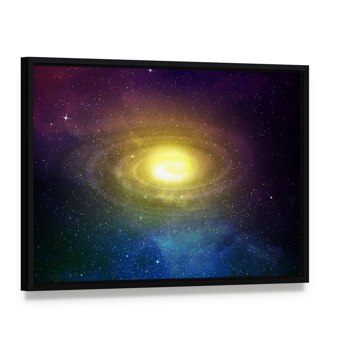 Universe Filled with Stars Nebula and Sky Canvas Wall Art, framed canvas in a black floater frame, angled product view