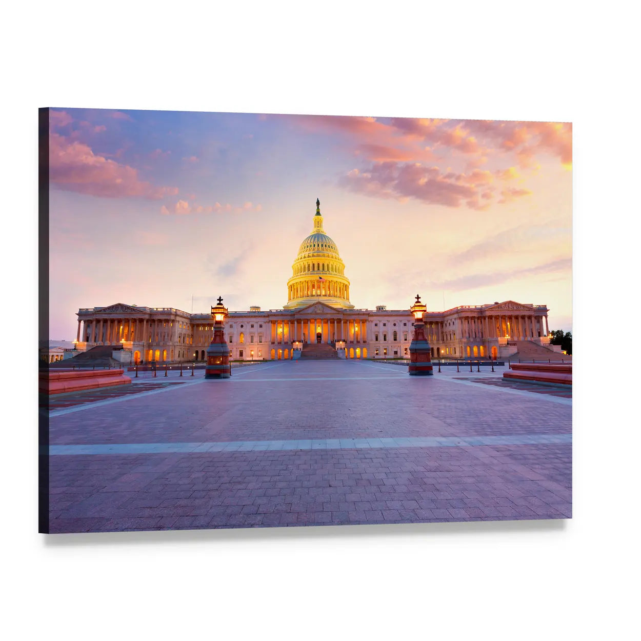 Us Capitol Building at Sunset Canvas Wall Art, single panel gallery wrapped canvas, angled product view