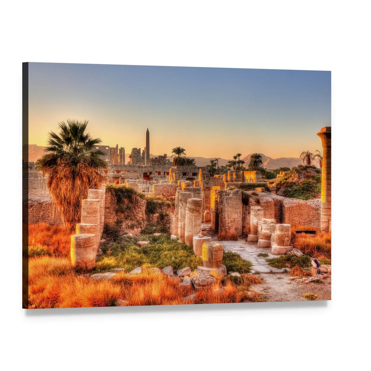 Evening View of Karnak Temple Canvas Wall Art, single panel gallery wrapped canvas, angled product view