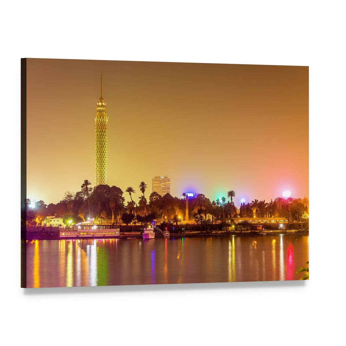 Evening Skyline of Cairo Canvas Wall Art, single panel gallery wrapped canvas, angled product view