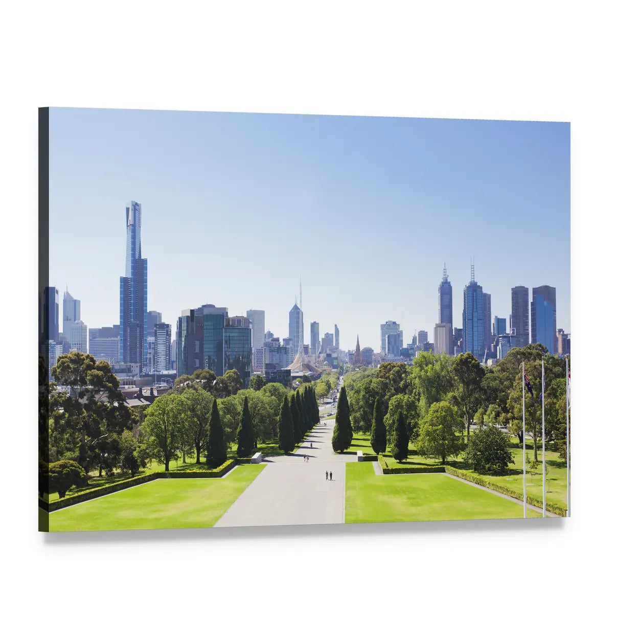 City Skyline with Park Path Canvas Wall Art, single panel gallery wrapped canvas, angled product view