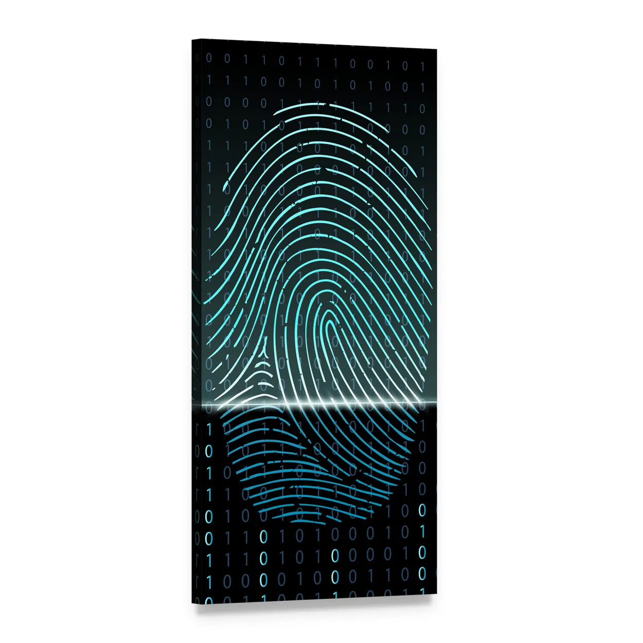 Glowing Blue Fingerprint Scan Vertical Canvas Wall Art, 1 panel 1 Vertical layout gallery wrapped canvas set, angled product view