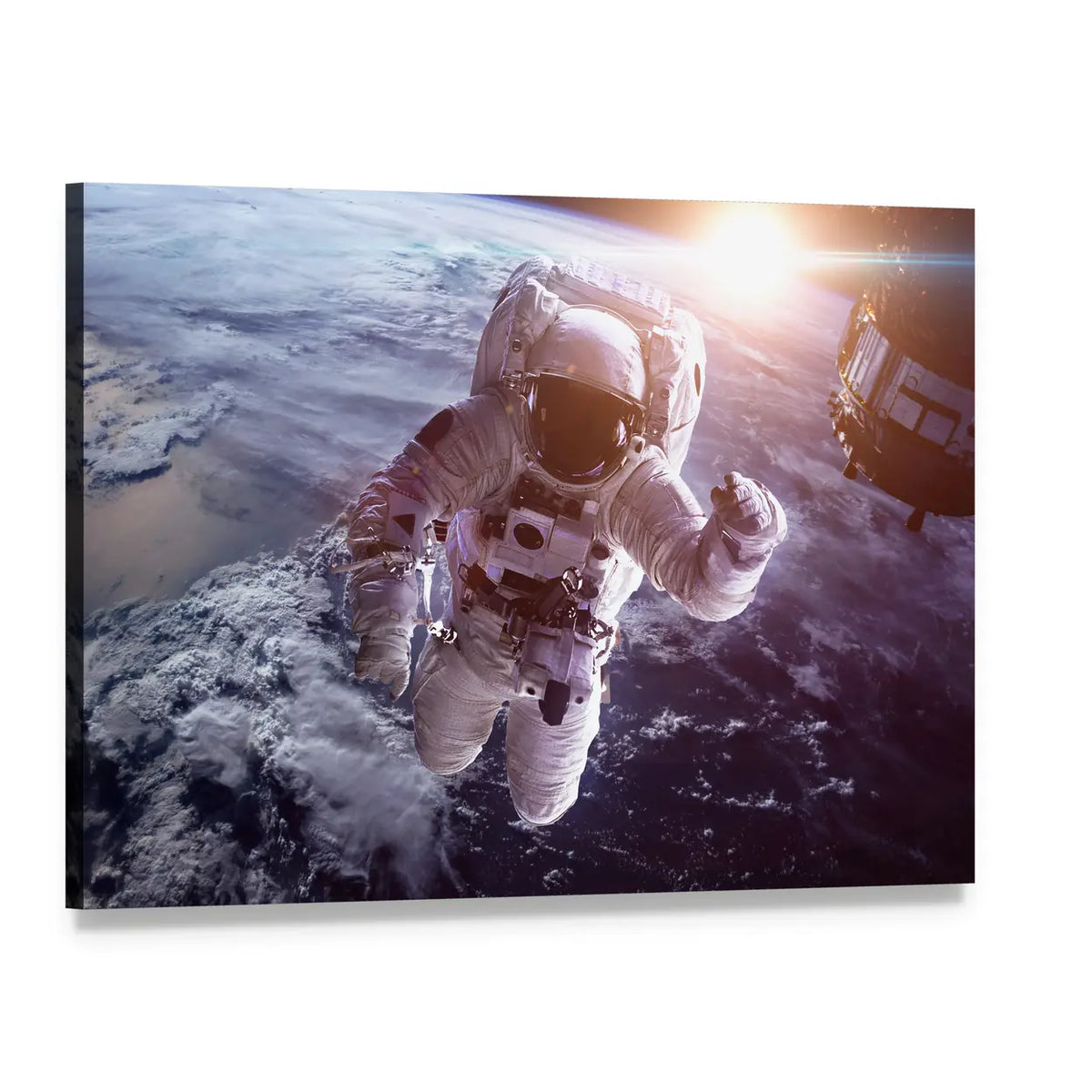 Astronaut Above the Earth Canvas Wall Art, single panel gallery wrapped canvas, angled product view
