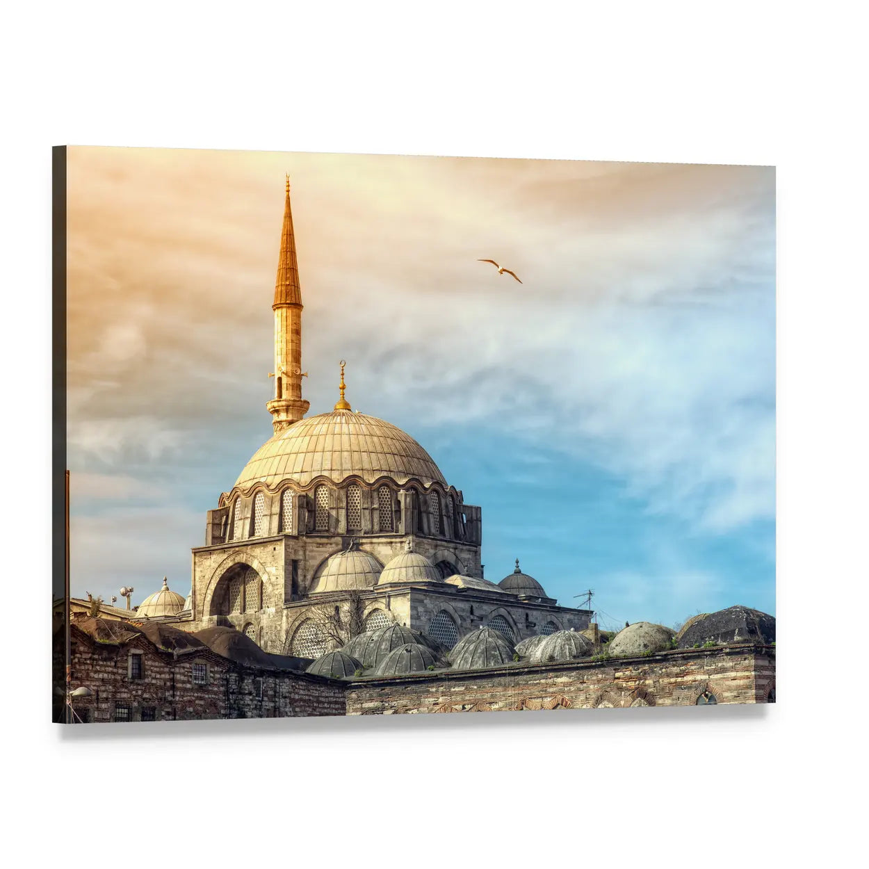 Yeni Cami Mosque at Golden Hour Canvas Wall Art, single panel gallery wrapped canvas, angled product view