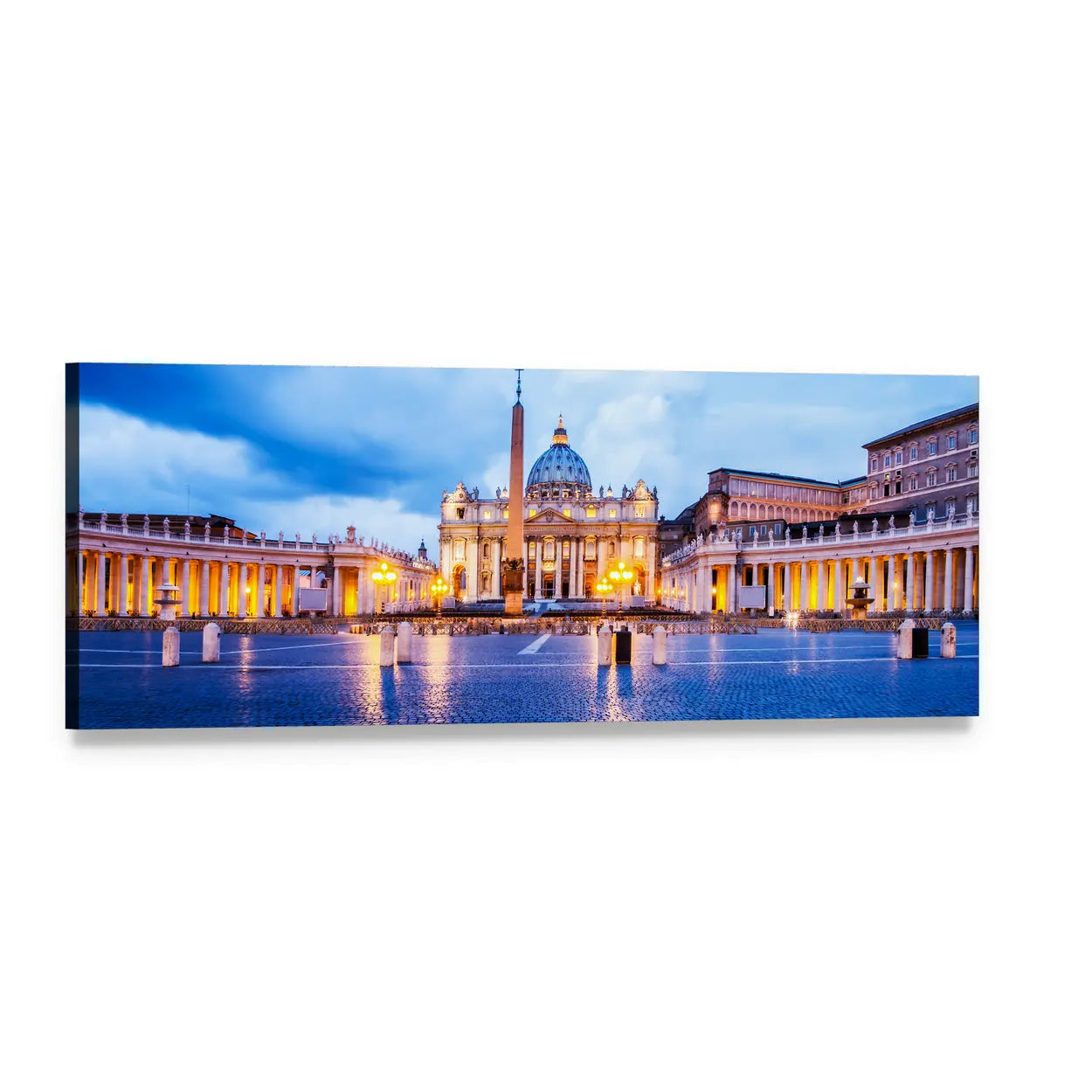 St. Peter's Basilica at Twilight, Vatican Rome Panoramic Canvas Wall Art, single panel gallery wrapped canvas, angled product view