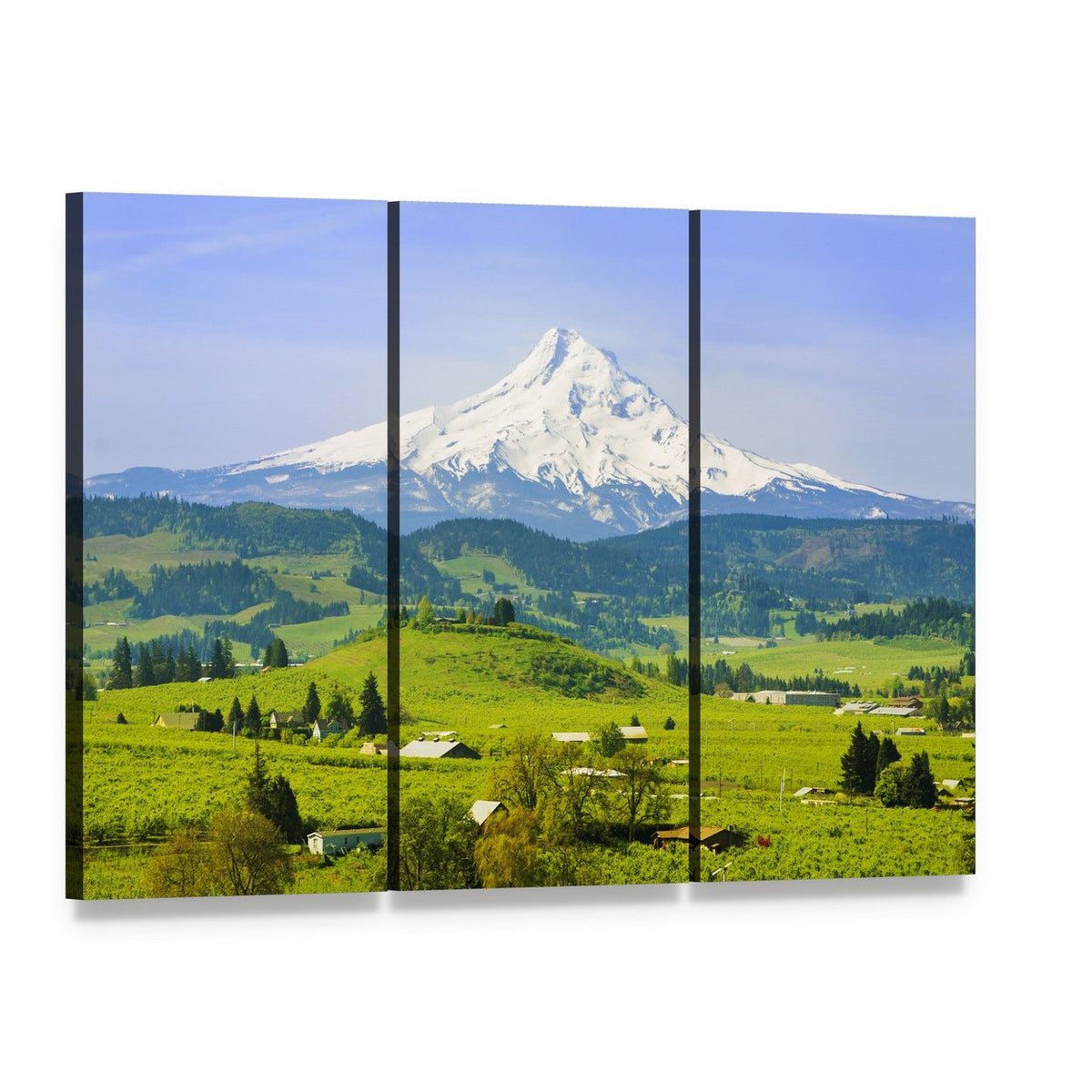 Hood River Valley Landscape Canvas Wall Art, 3 panel 3 Horizontal layout gallery wrapped canvas set, angled product view