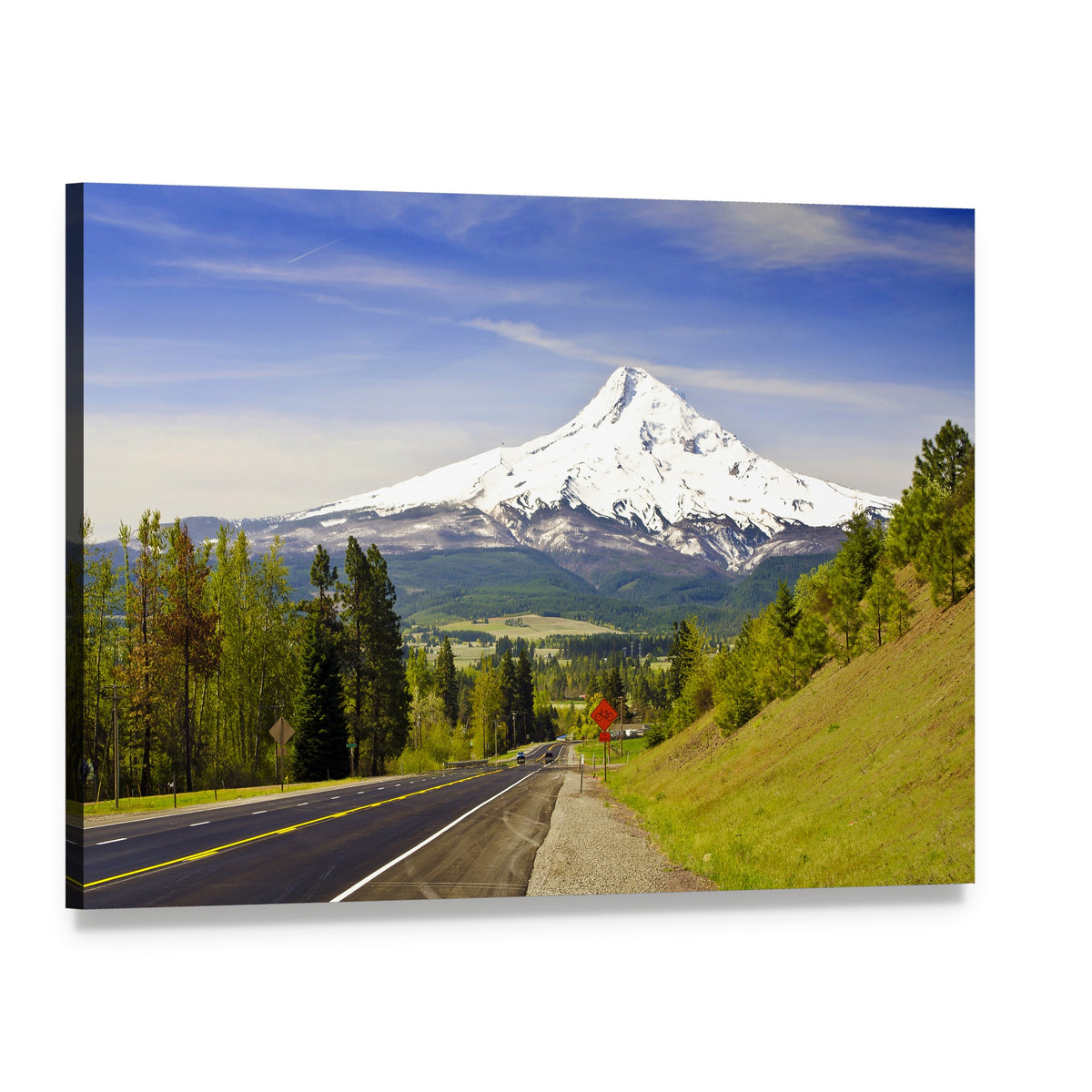 Mt Hood from Hood River Canvas Wall Art, single panel gallery wrapped canvas, angled product view