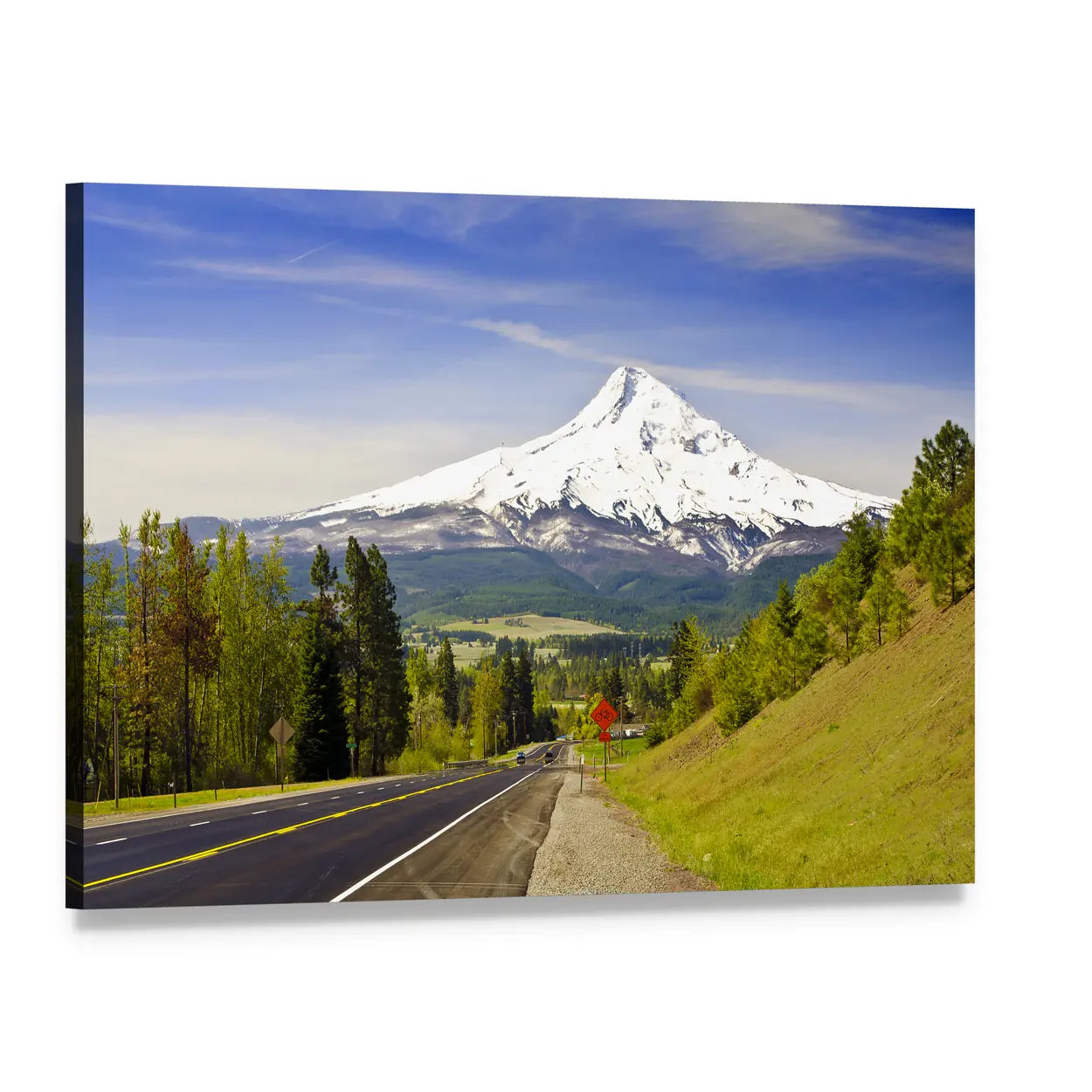 Road to Mt Hood Canvas Wall Art, single panel gallery wrapped canvas, angled product view