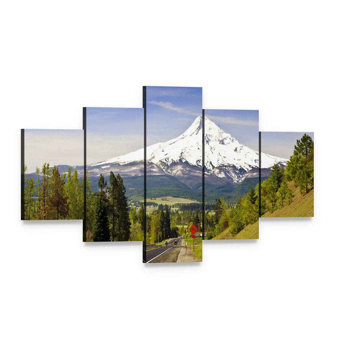 Mt Hood from Hood River Canvas Wall Art, 5 panel 5 Star layout gallery wrapped canvas set, angled product view