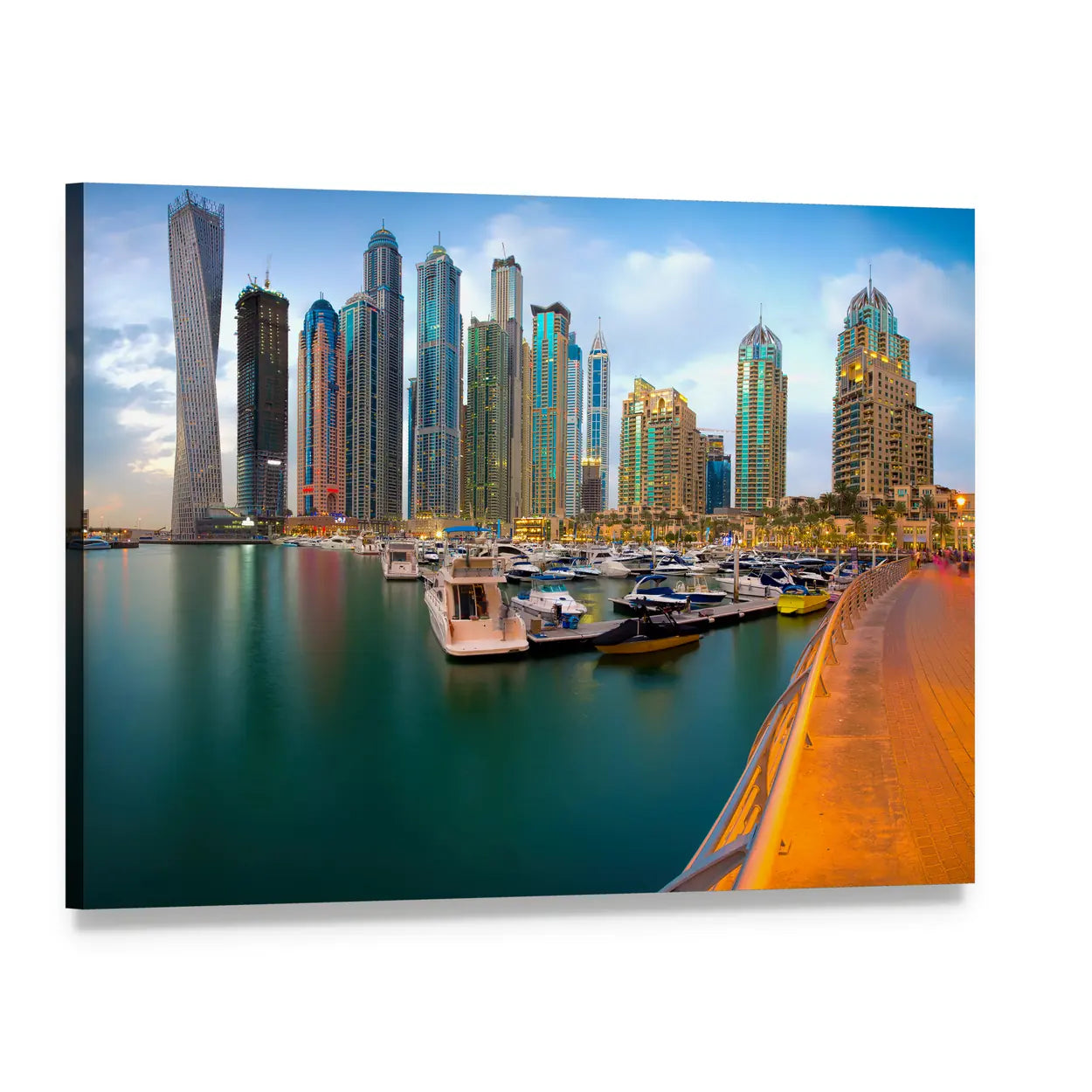 Dubai Marina Skyline Canvas Wall Art, single panel gallery wrapped canvas, angled product view