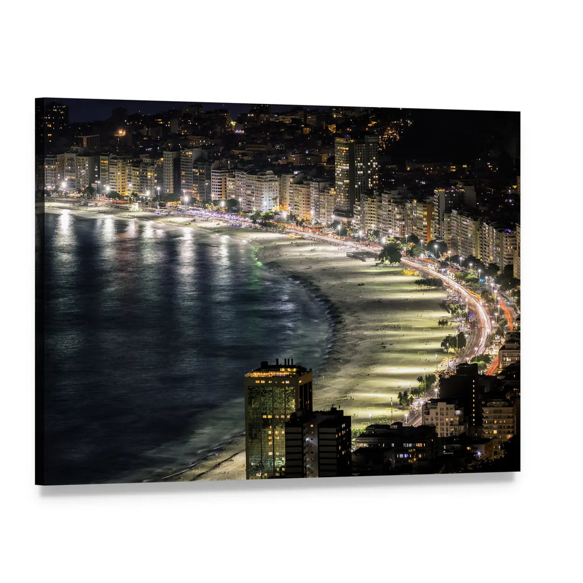 Copacabana Beach at Night Canvas Wall Art, single panel gallery wrapped canvas, angled product view