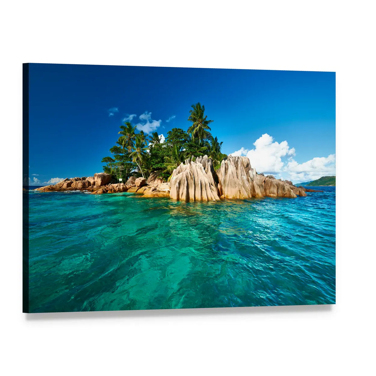 St Pierre Island Tropical Seascape Canvas Wall Art, single panel gallery wrapped canvas, angled product view
