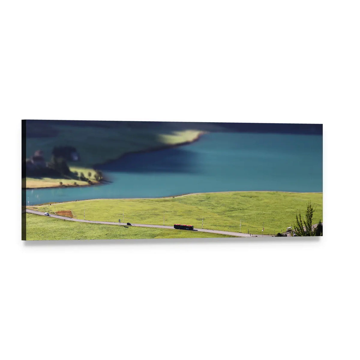 Lake Silvaplana Landscape Panoramic Canvas Wall Art, single panel gallery wrapped canvas, angled product view