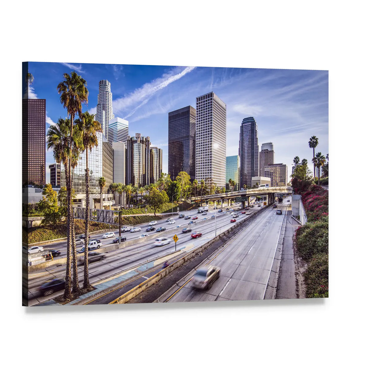 Downtown Los Angeles Highway and Skyline Canvas Wall Art, single panel gallery wrapped canvas, angled product view