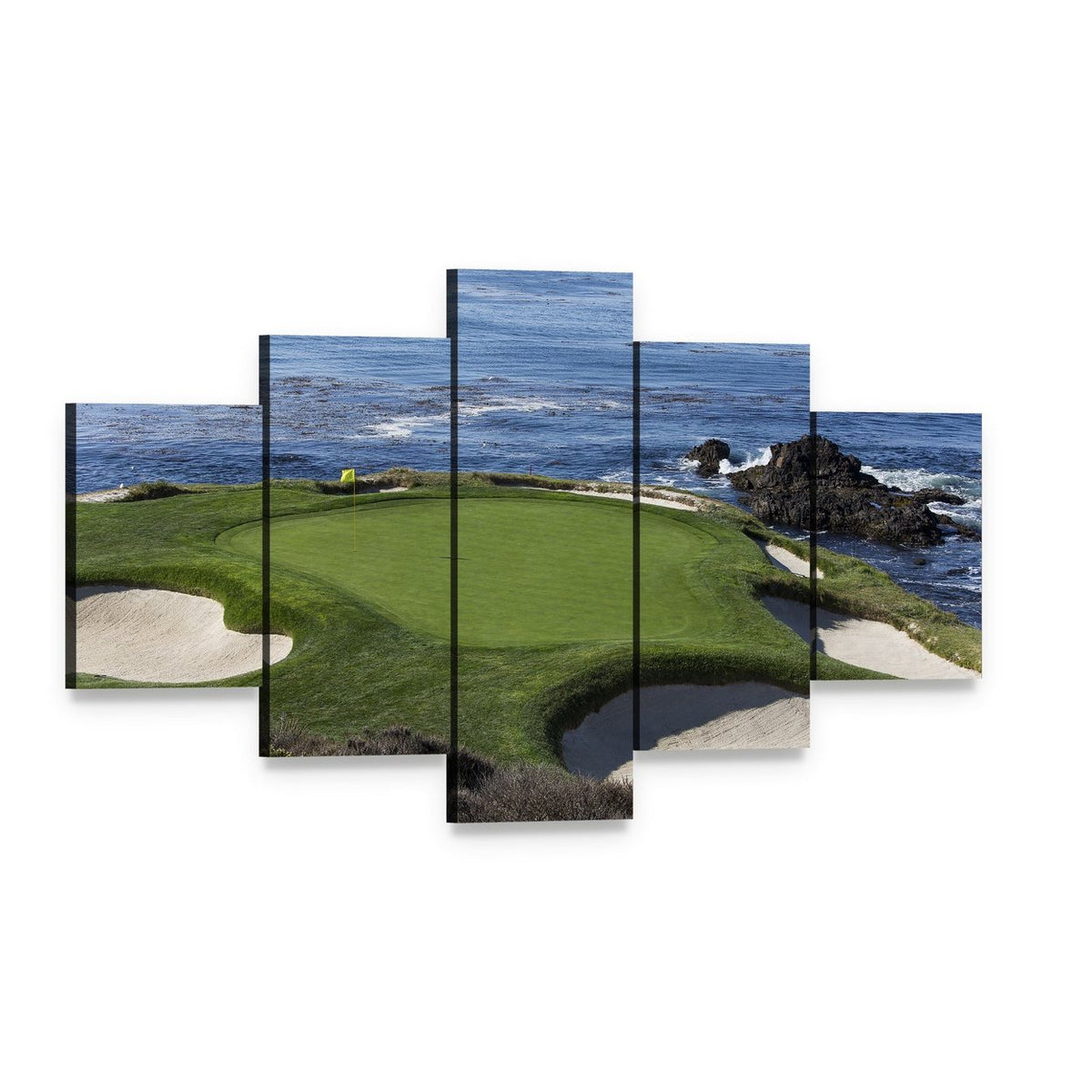 Pebble Beach Golf Course Artwork Canvas Wall Art, 5 panel 5 Star layout gallery wrapped canvas set, angled product view
