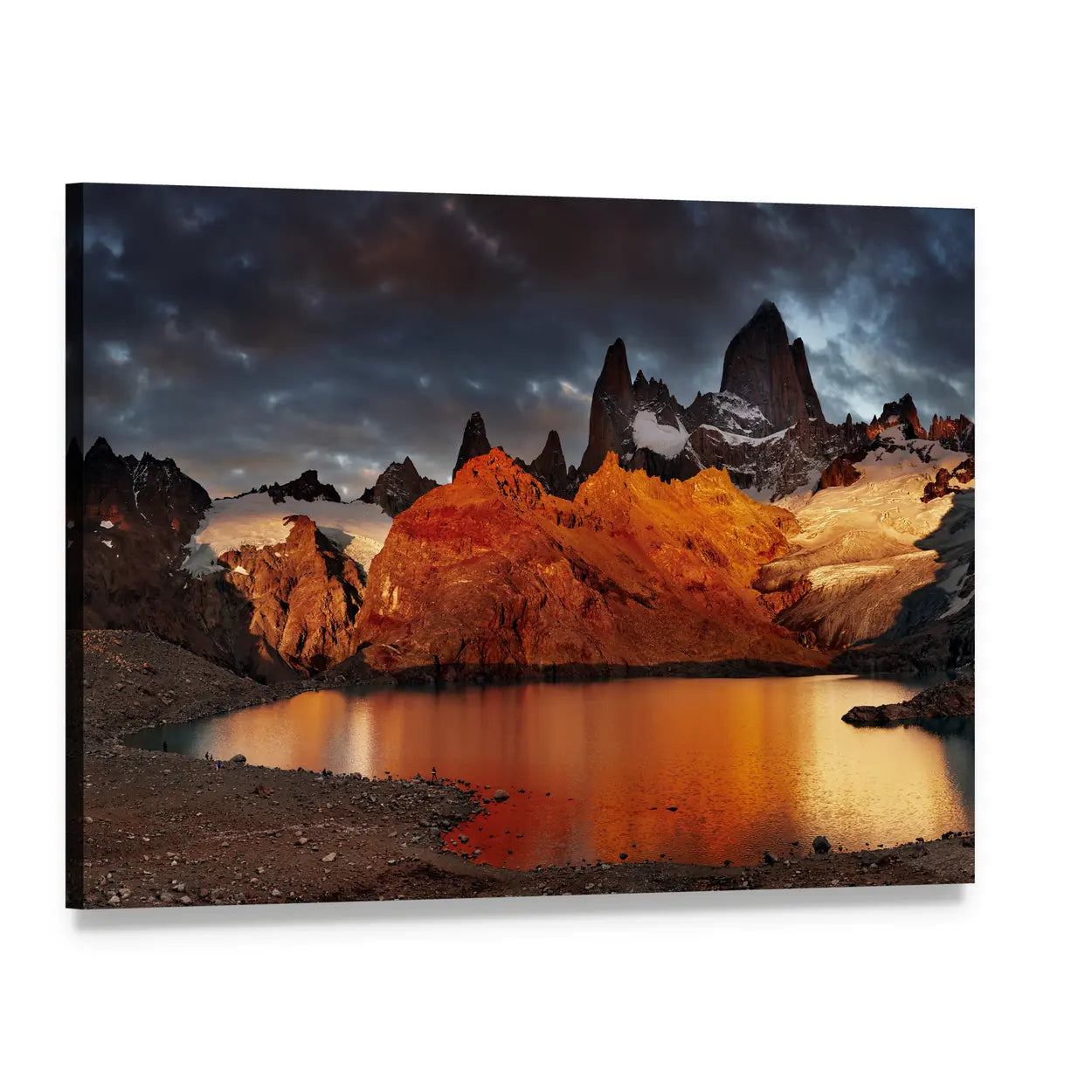 Sunrise at Laguna De Los Tres and Fitz Roy Canvas Wall Art, single panel gallery wrapped canvas, angled product view