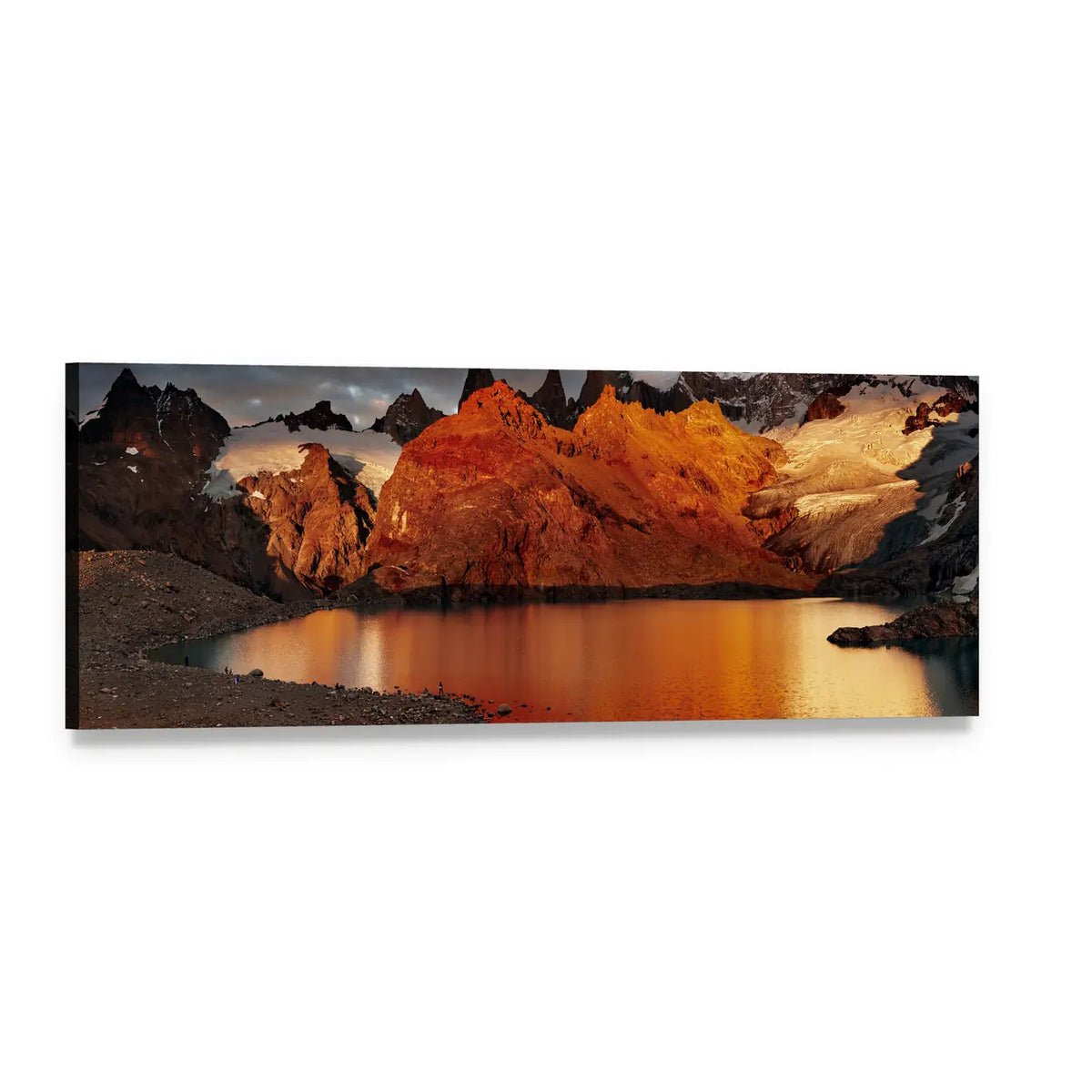 Mount Fitz Roy at Sunrise Panoramic Canvas Wall Art, single panel gallery wrapped canvas, angled product view