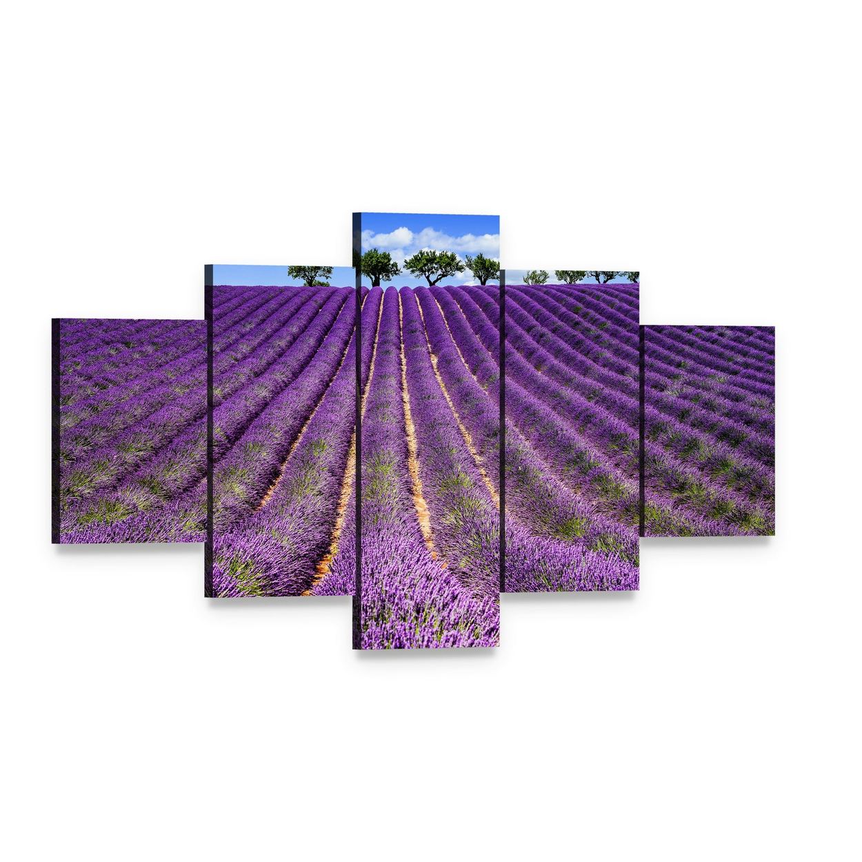 Lavender Field in France Canvas Wall Art, 5 panel 5 Star layout gallery wrapped canvas set, angled product view