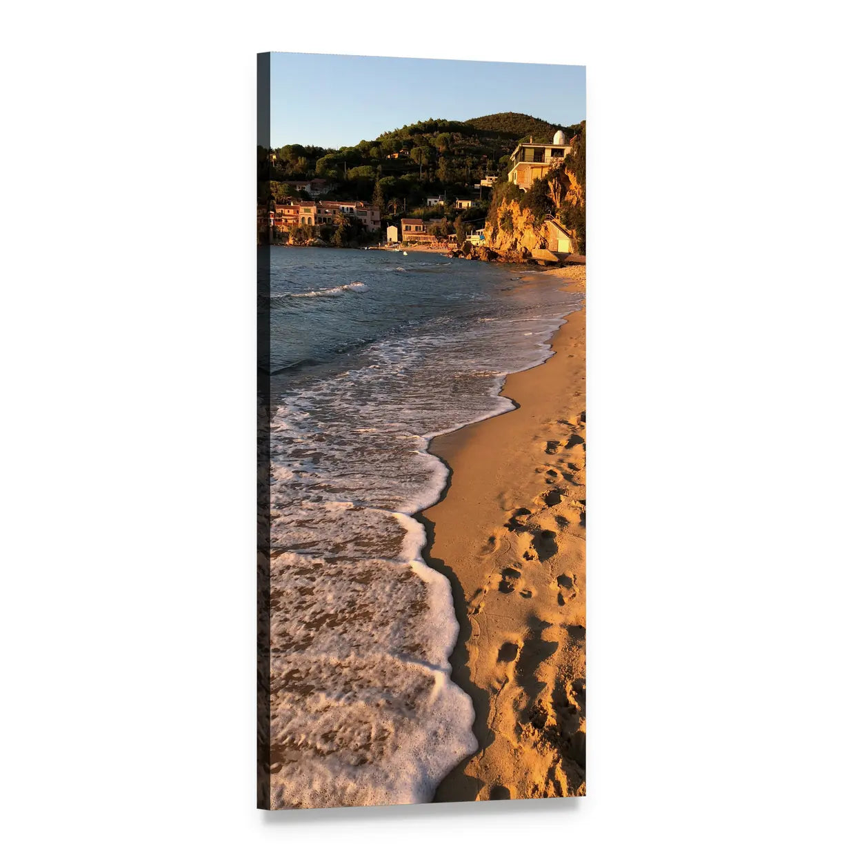 Elba Island Bay at Golden Hour Vertical Canvas Wall Art, 1 panel 1 Vertical layout gallery wrapped canvas set, angled product view