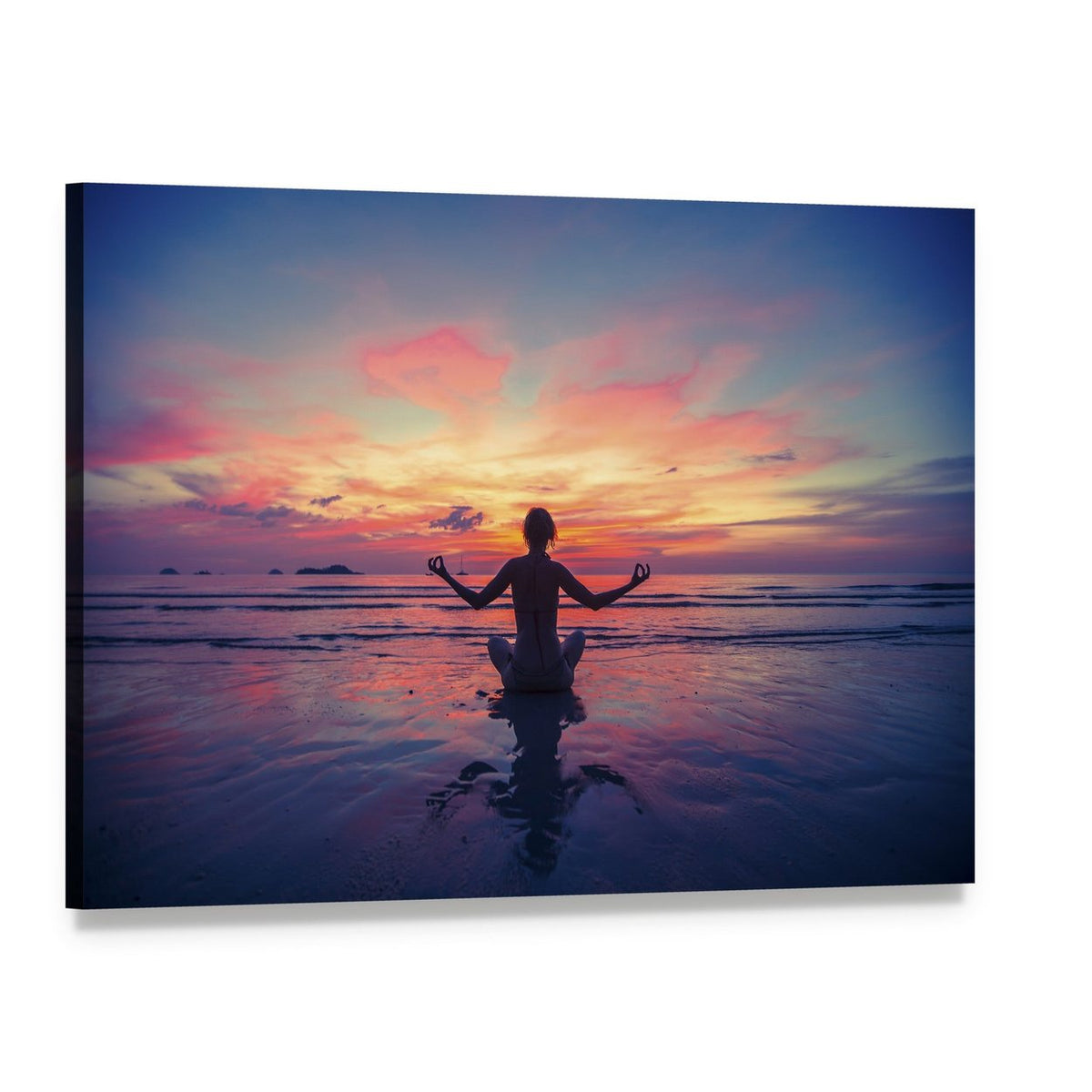 Meditation Silhouette by Ocean Sunset Canvas Wall Art, single panel gallery wrapped canvas, angled product view